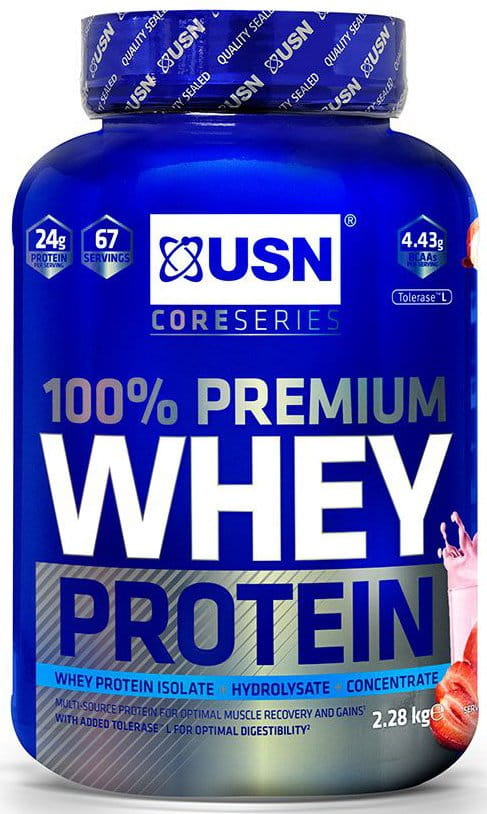 Pudre proteice USN 100% Whey Protein Premium jahoda se smetanou 2.28kg